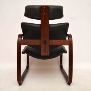 Retro Leather Cantilever Armchair & Stool by Rykken & Co Vintage 1970's