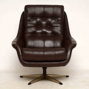 danish vintage leather swivel armchair