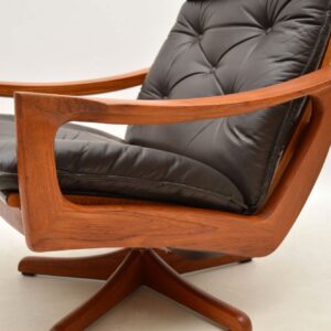 1970's Leather & Teak Reclining Armchair & Stool by Lied Mobler