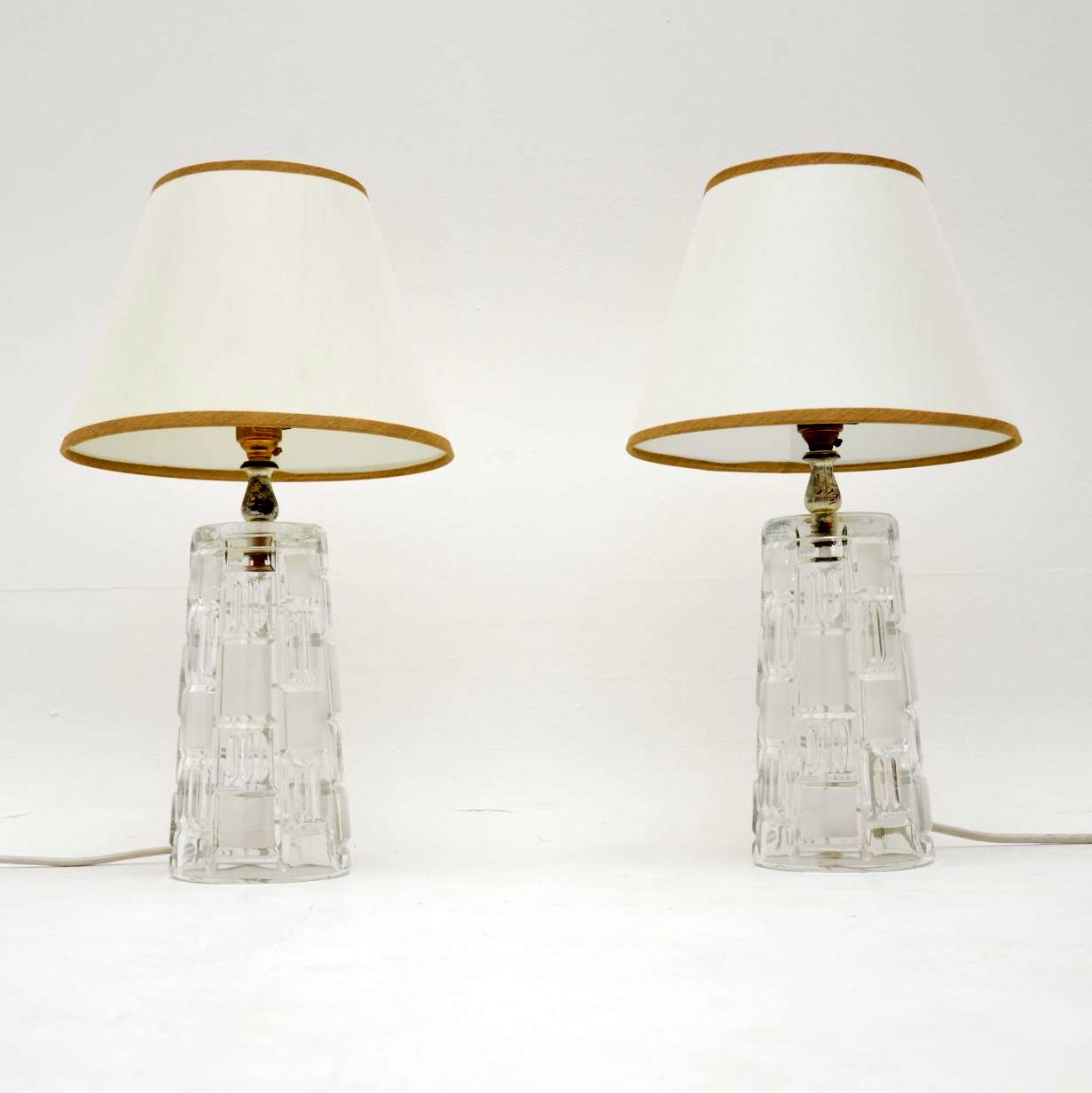 pair of retro vintage glass table lamps