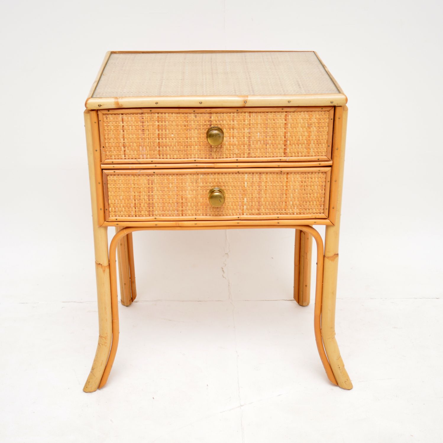 vintage retro bamboo rattan side bedside chest table