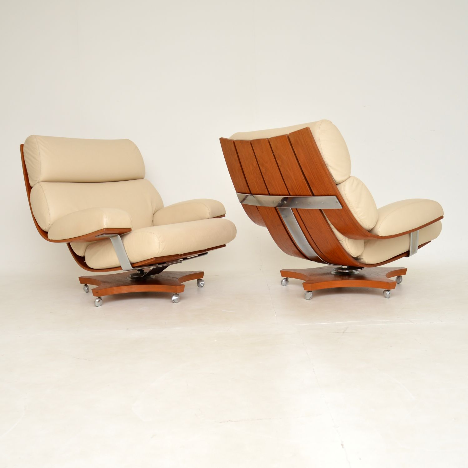 pair of retro vintage teak leather g plan housemaster armchairs