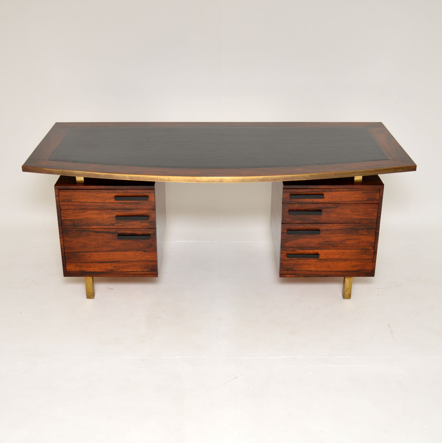 retro vintage danish rosewood brass leather desk
