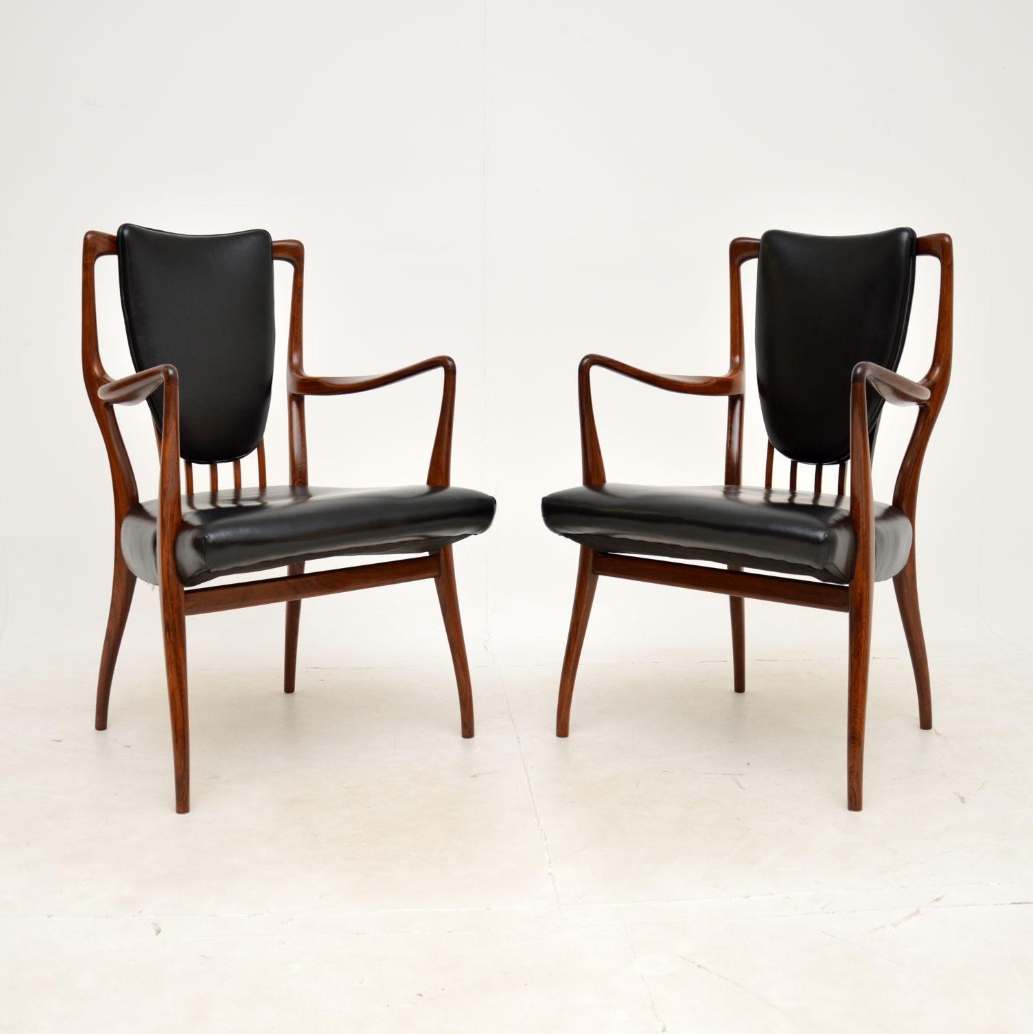 pair retro vintage rosewood leather armchairs aj andrew milne