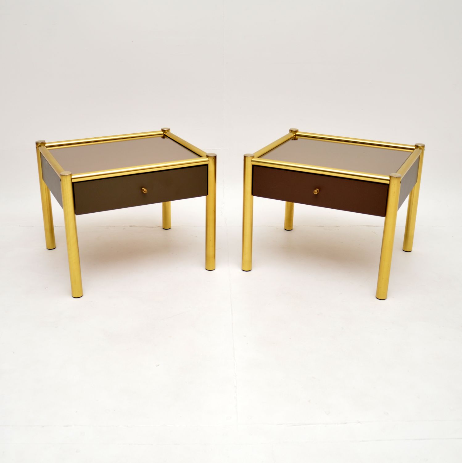 Pair of Vintage Brass and Glass Side Tables