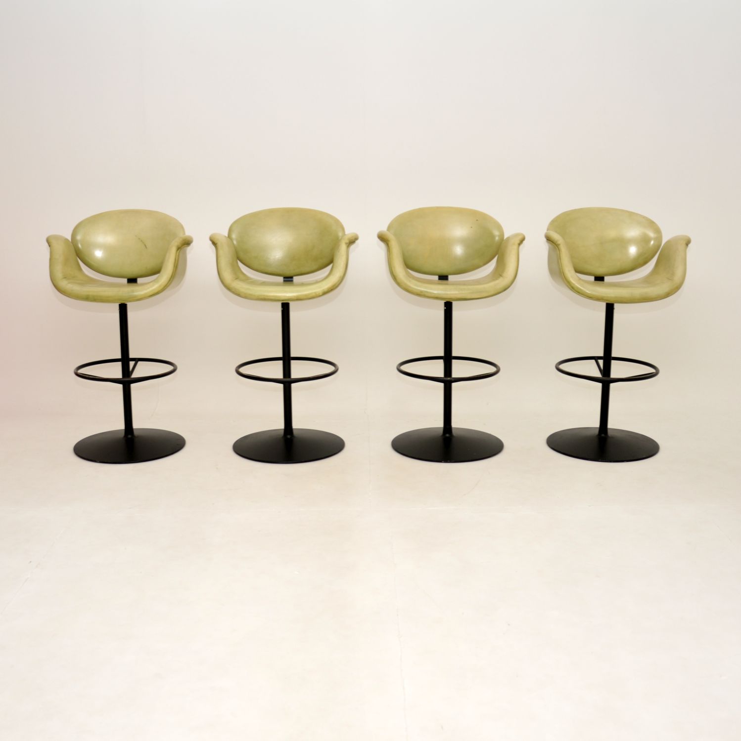 Set of Four Vintage Leather Tulip Bar Stools by Pierre Paulin
