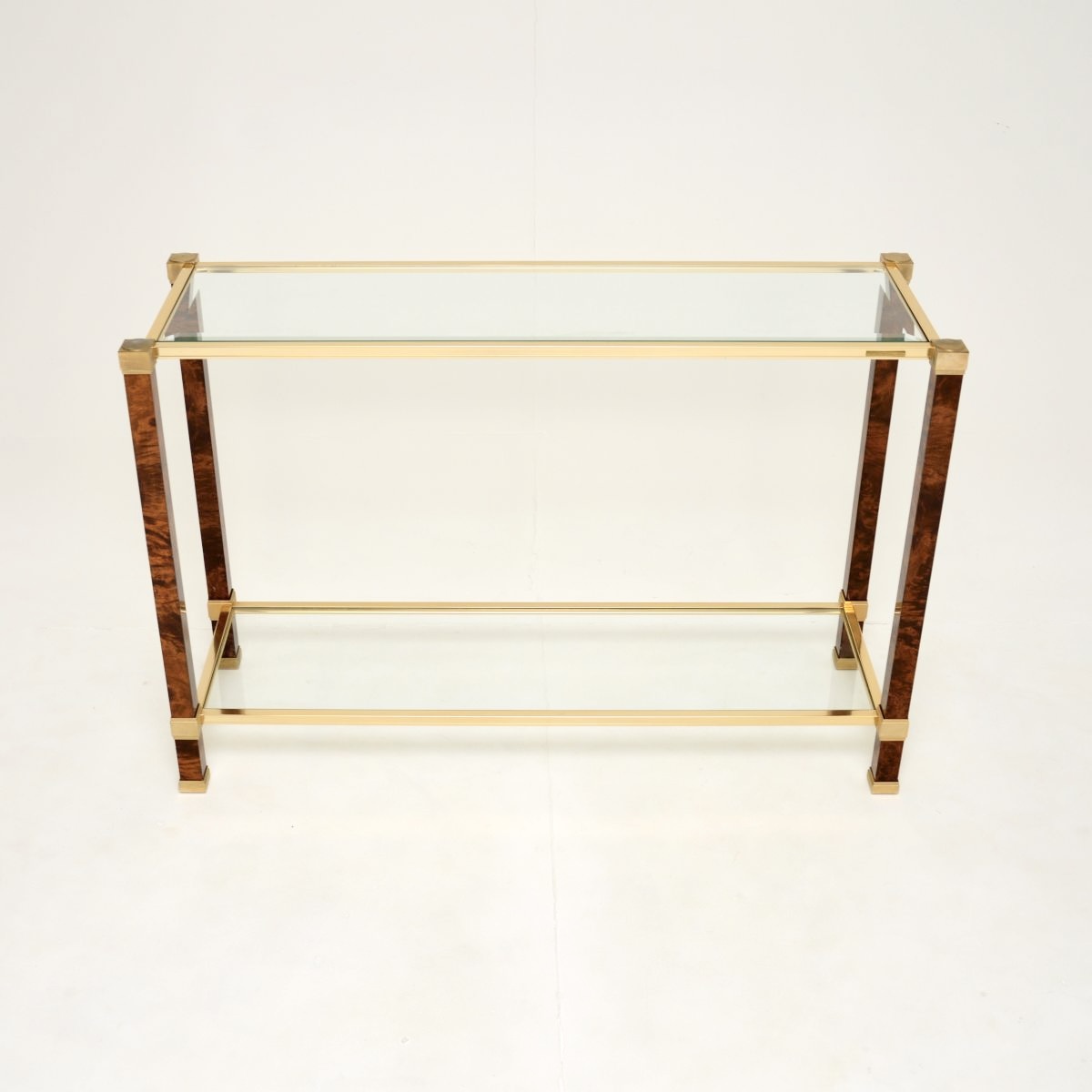 Vintage French Walnut and Brass Console Table by Pierre Vandel Paris