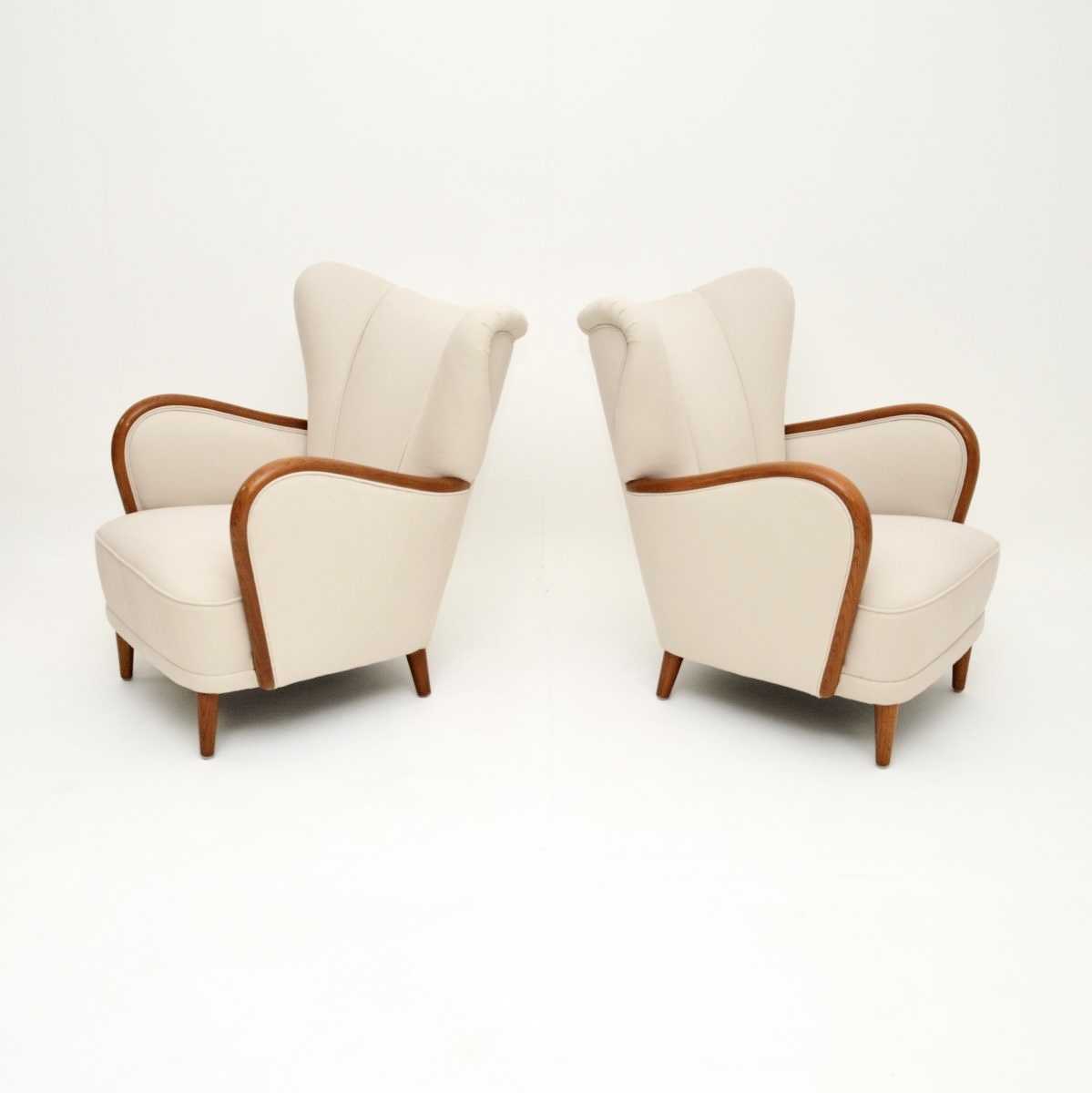 Pair of Swedish Art Deco Armchairs in Satin Birch