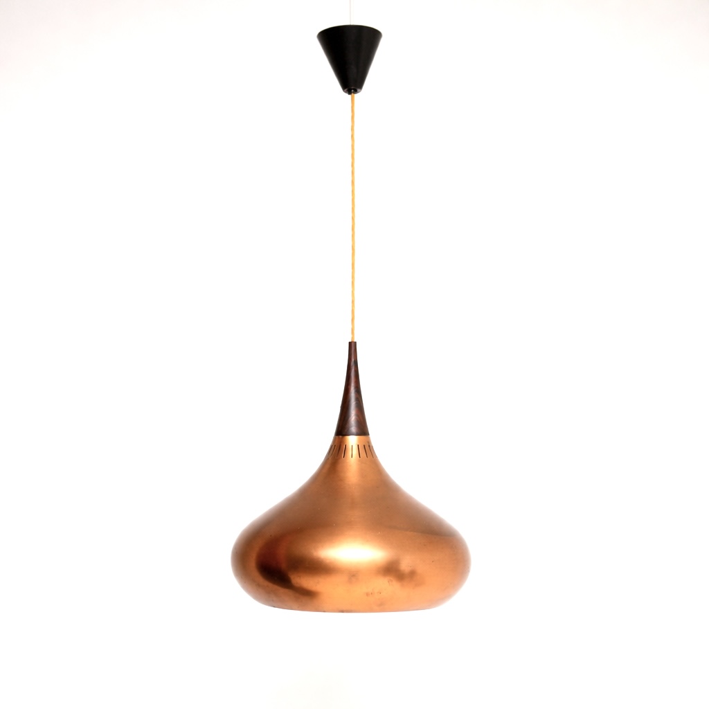 Vintage Danish Copper and Rosewood Orient Pendant Lamp by Jo Hammerborg