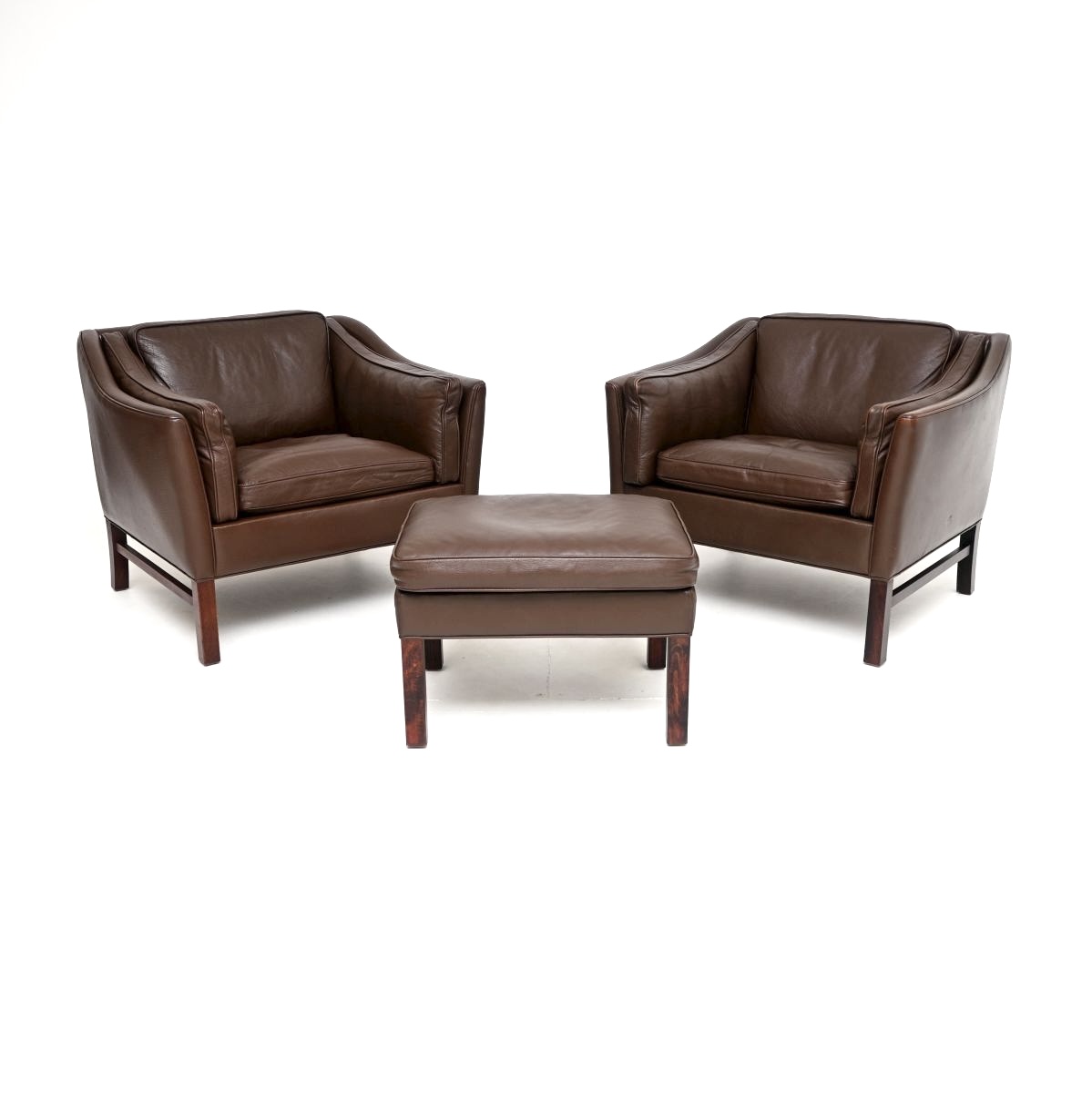Pair of Danish Vintage Leather Armchairs with Stool by Georg Thams for Grant Mobelfabrik