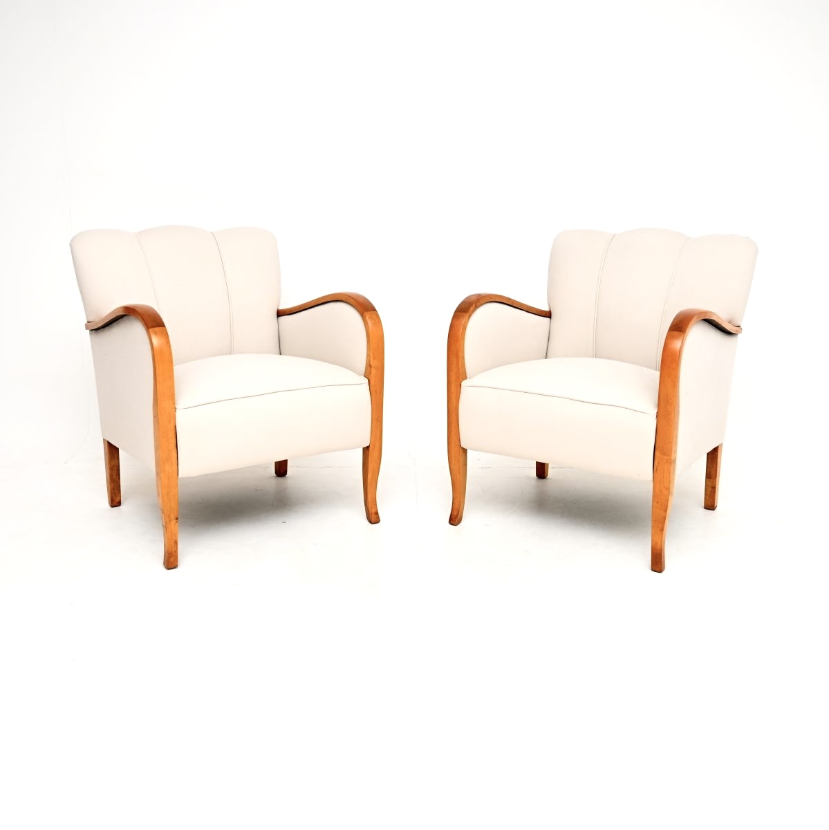 Pair of Swedish Art Deco Armchairs in Satin Birch