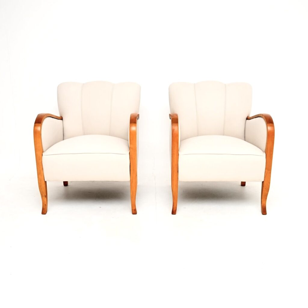Pair of Swedish Art Deco Armchairs in Satin Birch