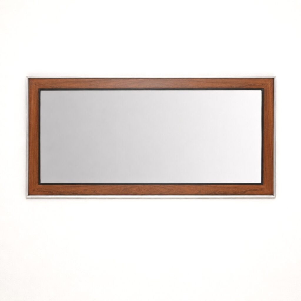 Large Danish Vintage Rosewood and Steel Mirror