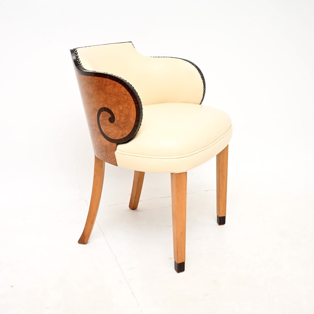 Art Deco Burr Walnut and Leather Armchair / Desk Chair