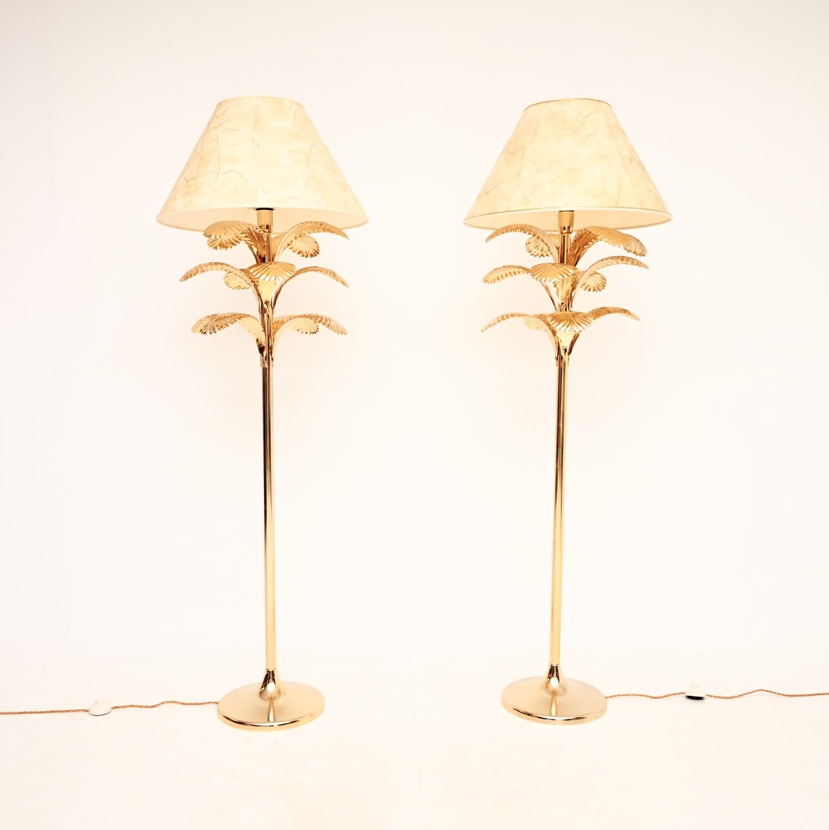 Pair of Vintage Italian Brass Palm Tree Floor Lamps