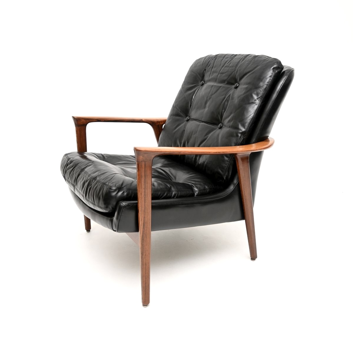 Vintage Swedish Armchair in Rosewood and Leather by Inge Andersson